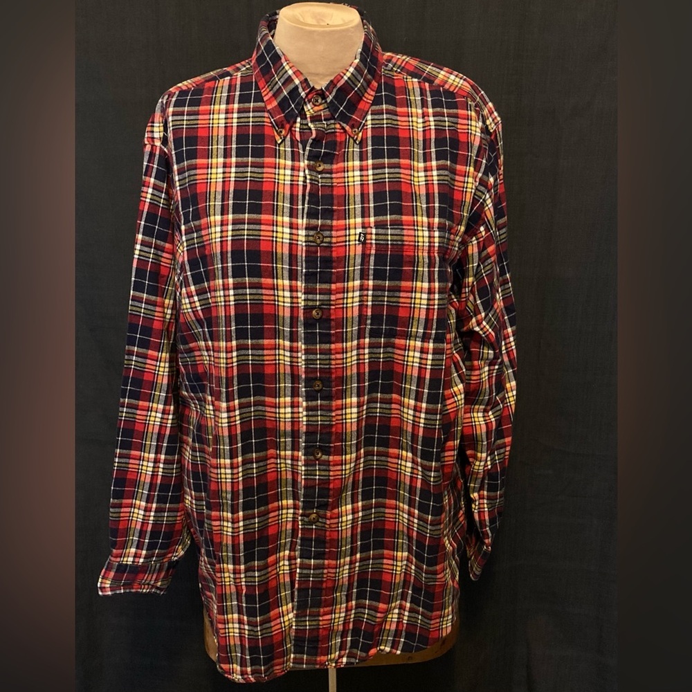 Brooks Brothers 100% Cotton Men's Button Down Blue & Red Plaid Flannel Shirt